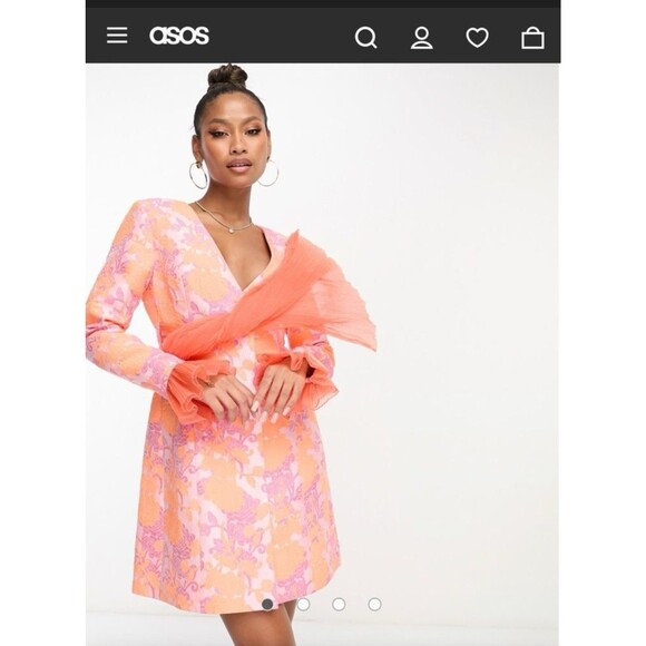 NWT ASOS LUXE Floral Jacquard Plunge Blazer Dress Chiffon Sash Cuffs Sz 8 - Picture 16 of 16